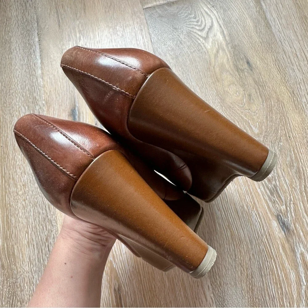 ALDO Cognac Brown Leather Platform Wedge Heel Shoes - Size 7.5